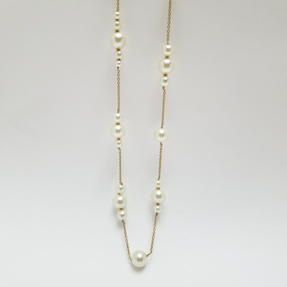 J CREW Faux Pearl Chain Necklace Long Goldtone Boho - Picture 2 of 6